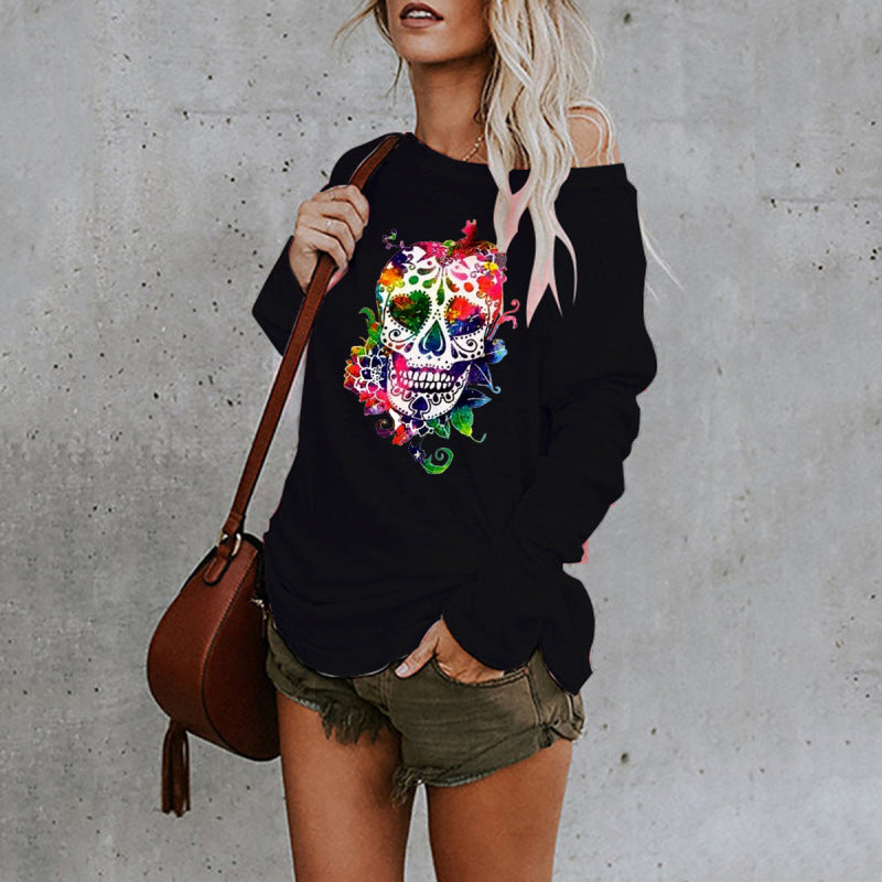 New personality skull long-sleeved top BLUE ZONE PLANET