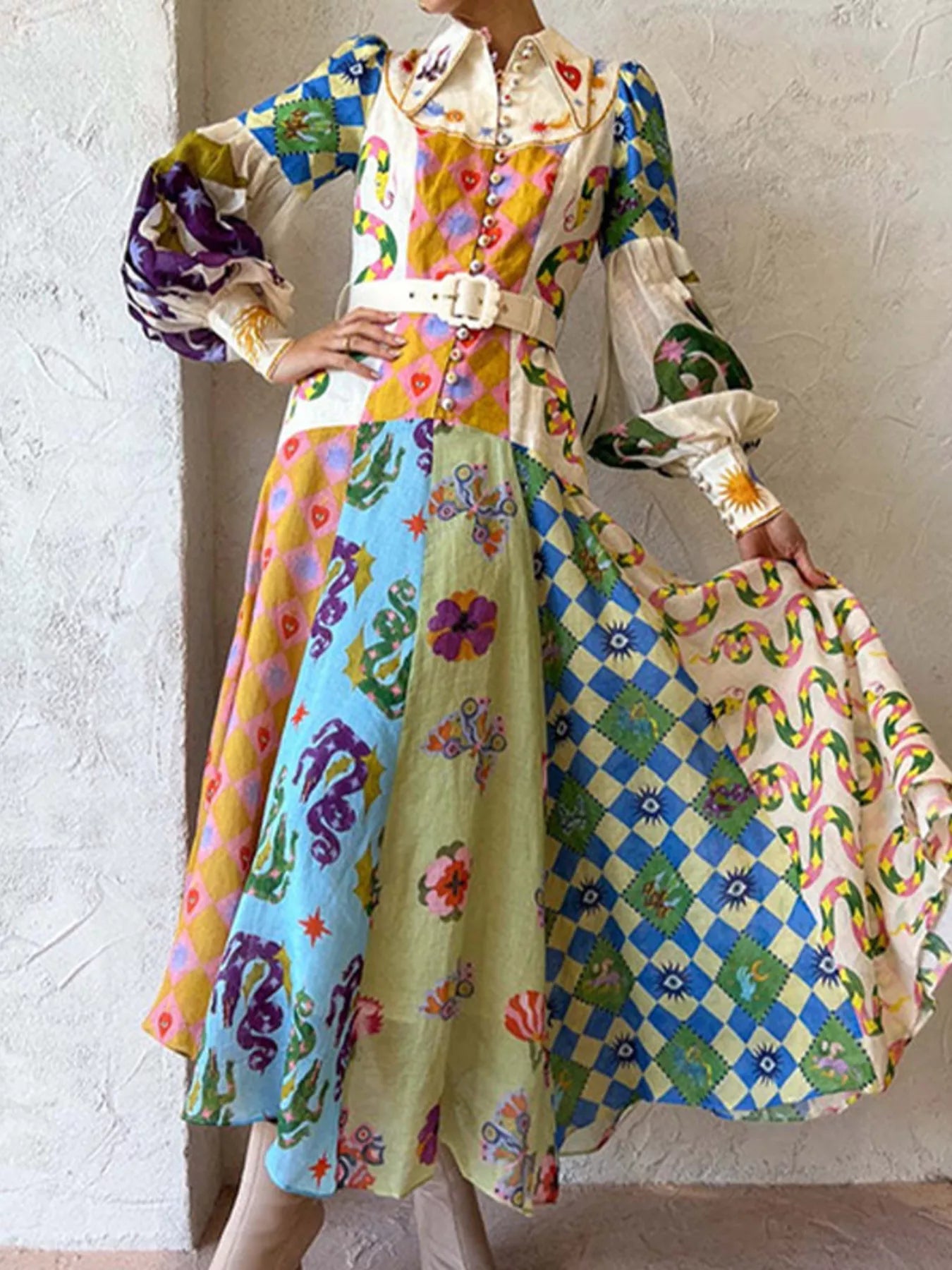 lantern sleeve maxi dress Full Size Printed Plus Size CS3369 Halter Hot Pink Mini Option:1/EA | Size : 2 3/8