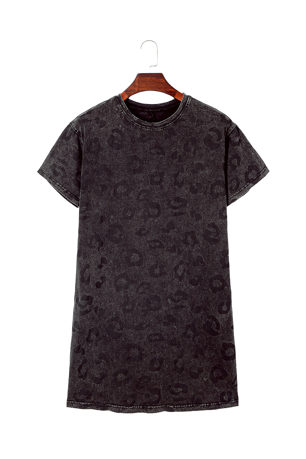 Blue Zone Planet | Gray Vintage Washed Leopard T-Shirt Dress with Pockets Blue Zone Planet