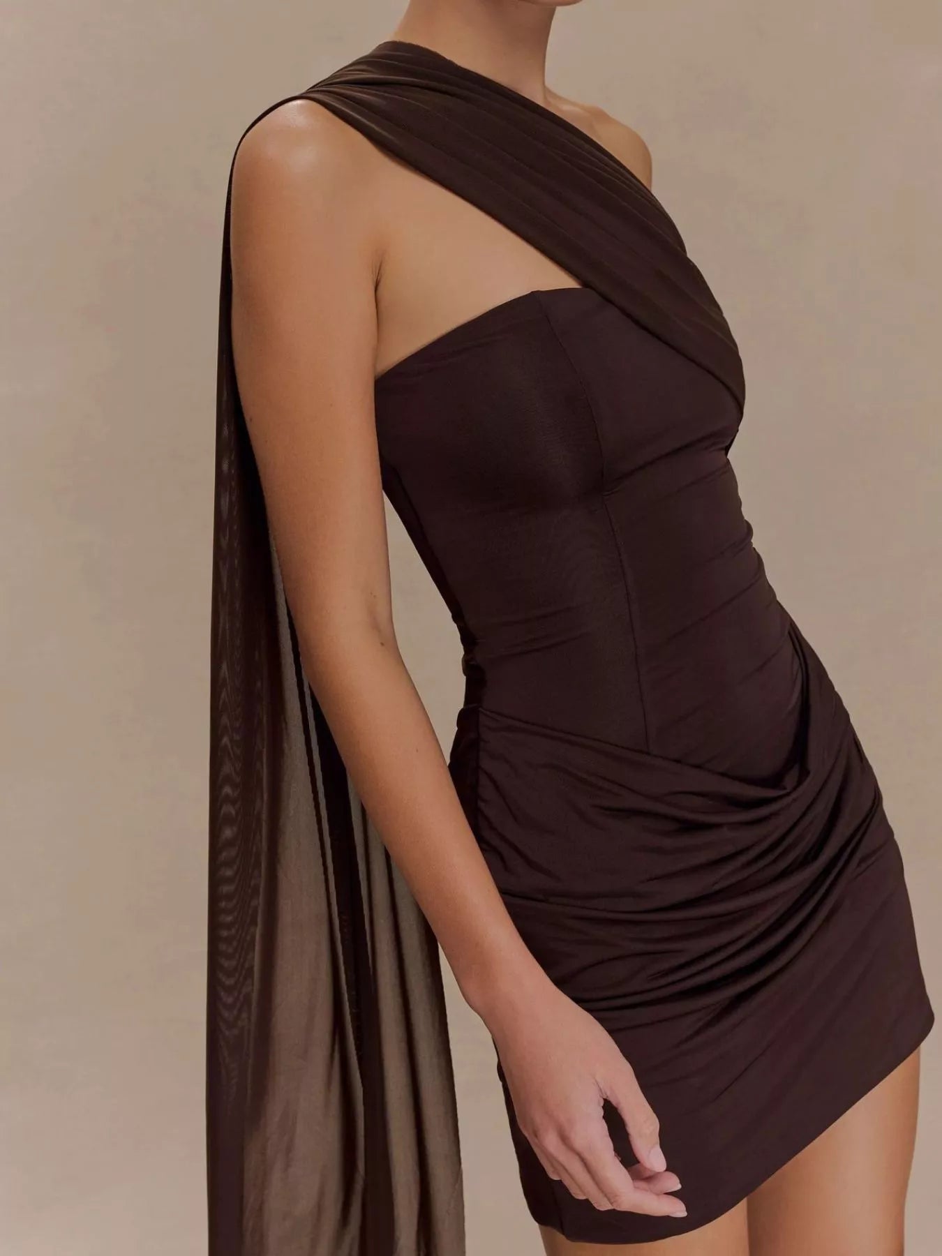asymmetrical one shoulder mini dress Asymmetrical One-Shoulder Ruched Mini Dress Blue / S by Blue Zone Planet