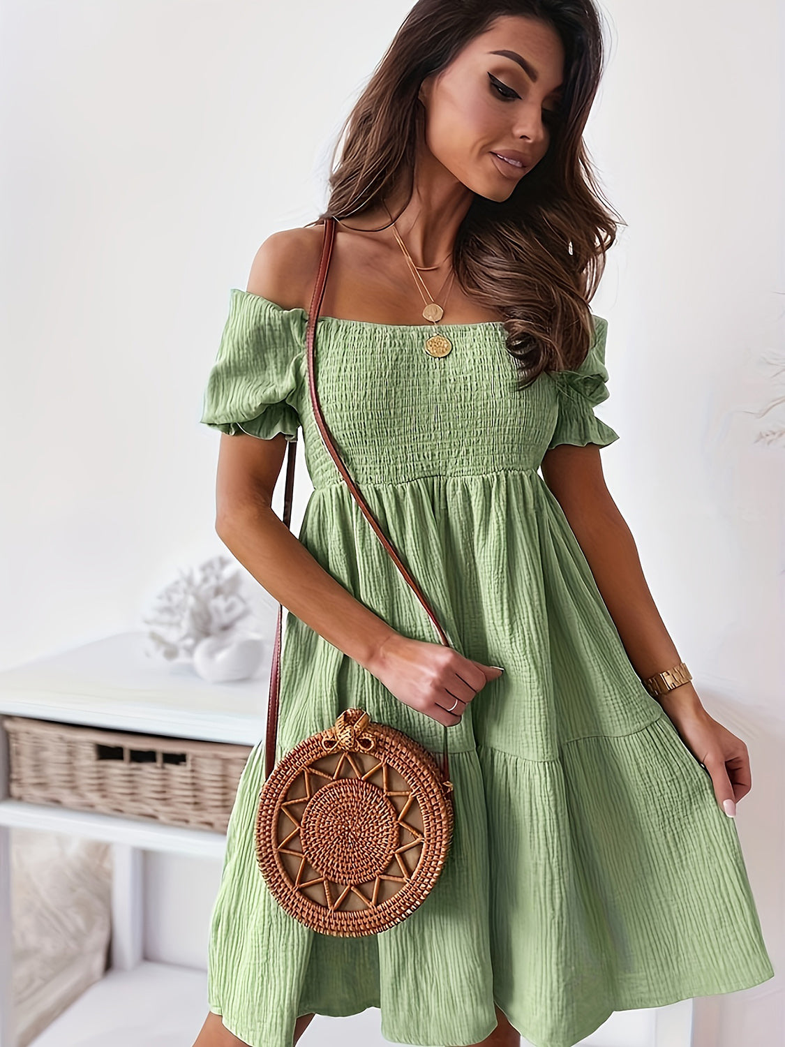 Blue Zone Planet | Full Size Ruffled Off-Shoulder Short Sleeve Dress BLUE ZONE PLANET
