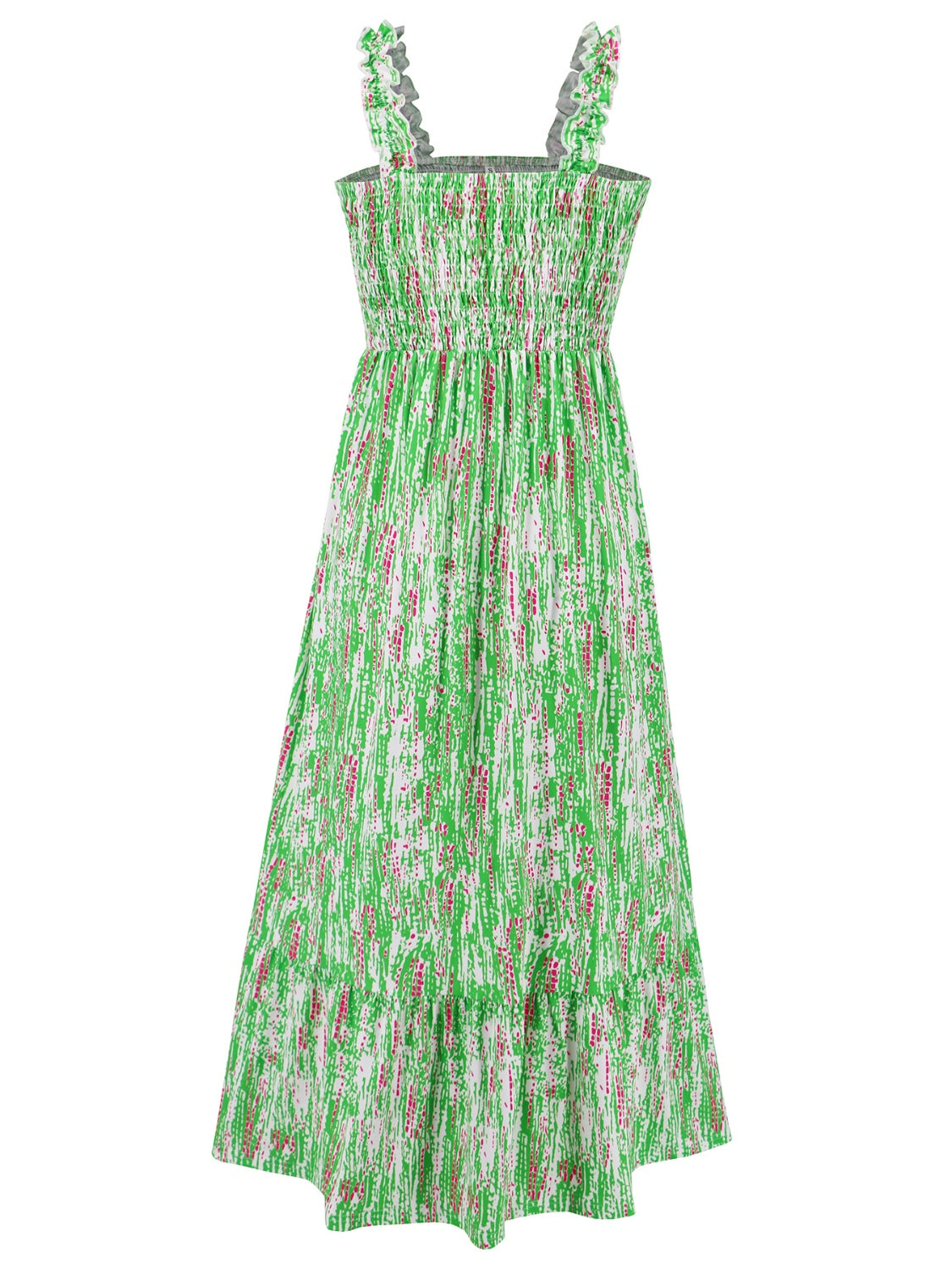 Smocked Printed Square Neck Sleeveless Dress BLUE ZONE PLANET