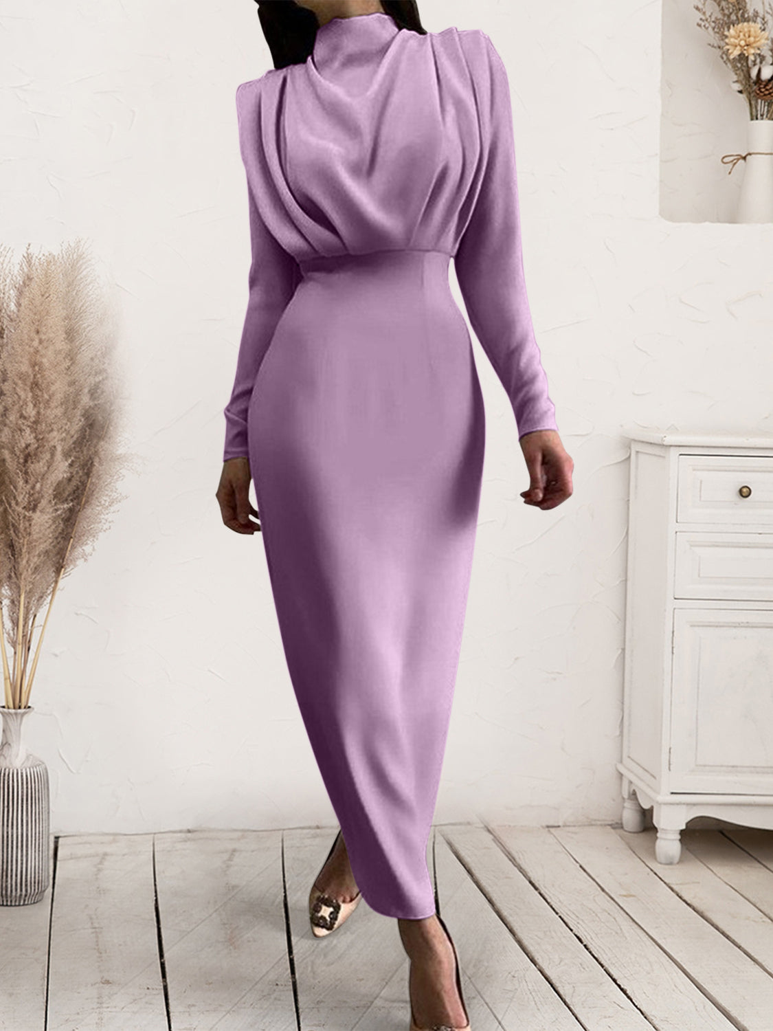 Blue Zone Planet | Ruched Turtleneck Long Sleeve Dress BLUE ZONE PLANET