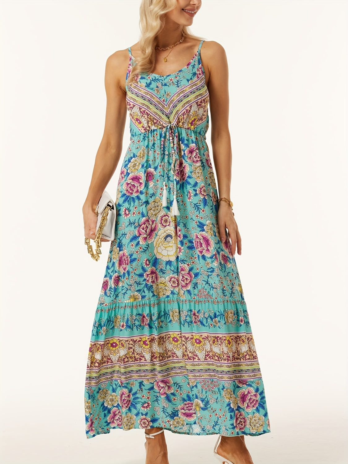 Blue Zone Planet | Printed Scoop Neck Midi Cami Dress BLUE ZONE PLANET