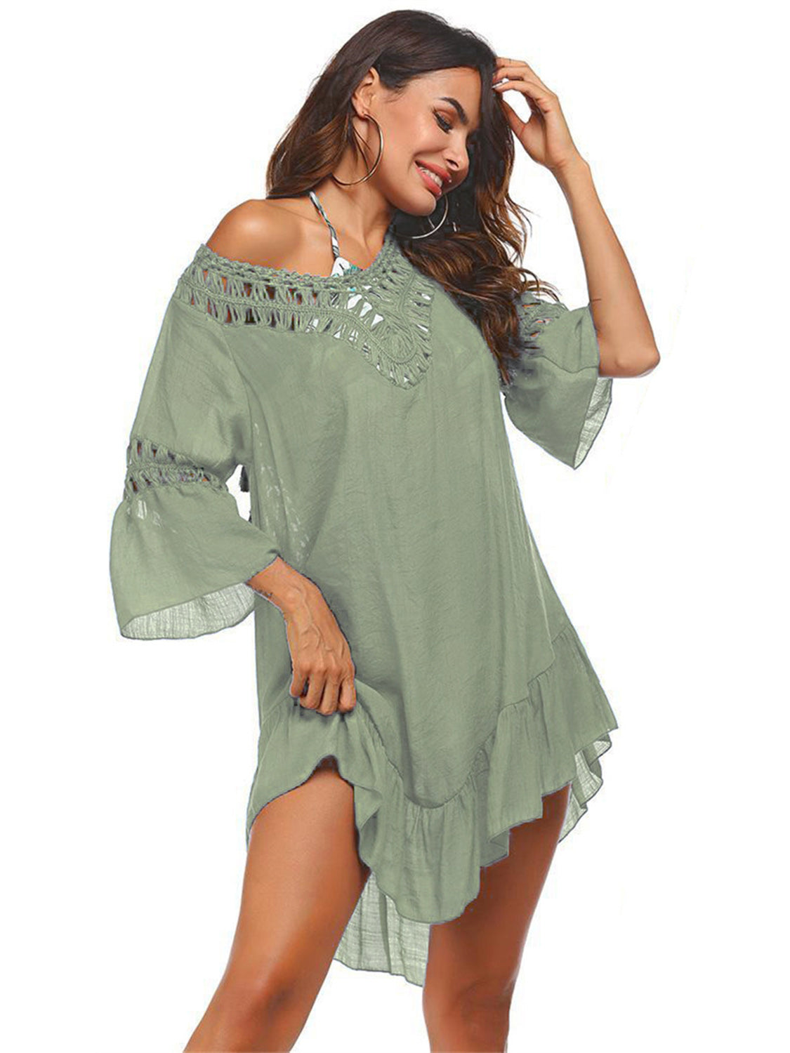 Blue Zone Planet |  Linda's Bohemian Backless Cutout Three-Quarter Sleeve Cover-Up BLUE ZONE PLANET