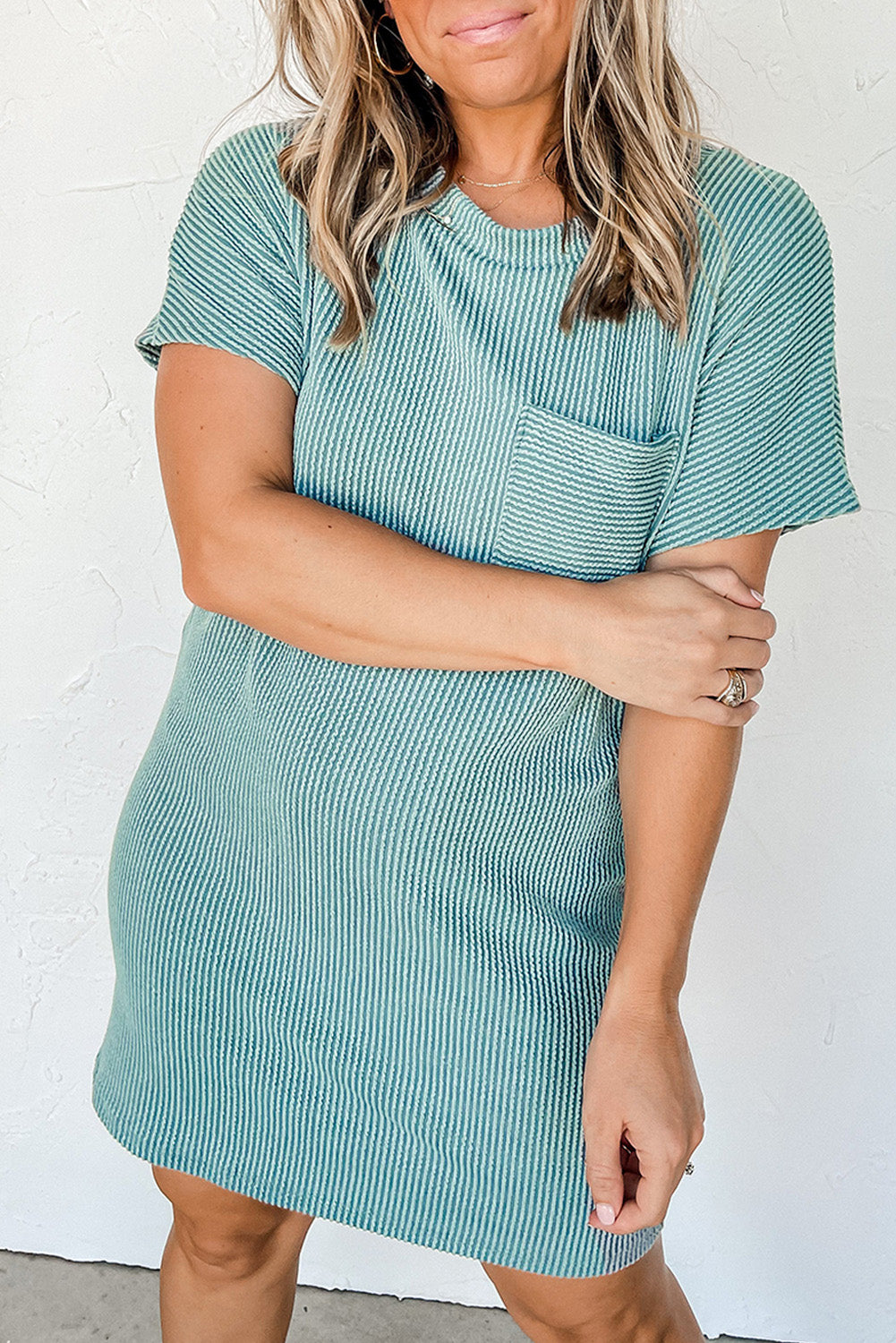 Blue Zone Planet | Striped Ribbed Knit T-shirt Shift Dress Blue Zone Planet