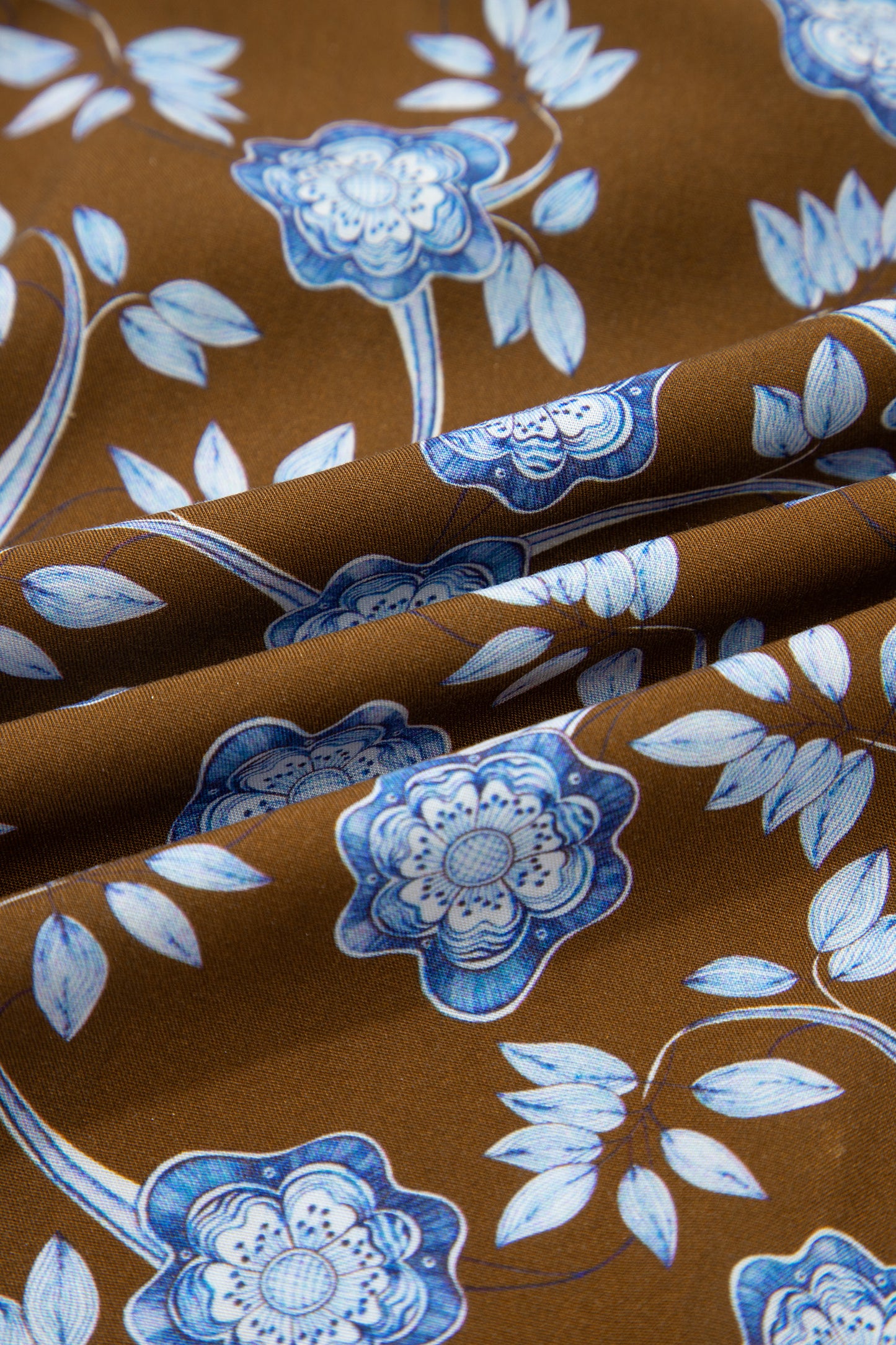 Brown Floral Print Ruffled Detail Shirt Collar Button Down Long Sleeve Dress