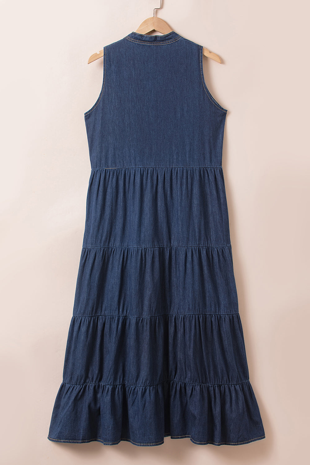 Real Teal Sleeveless Tiered Chambray Maxi Dress Blue Zone Planet