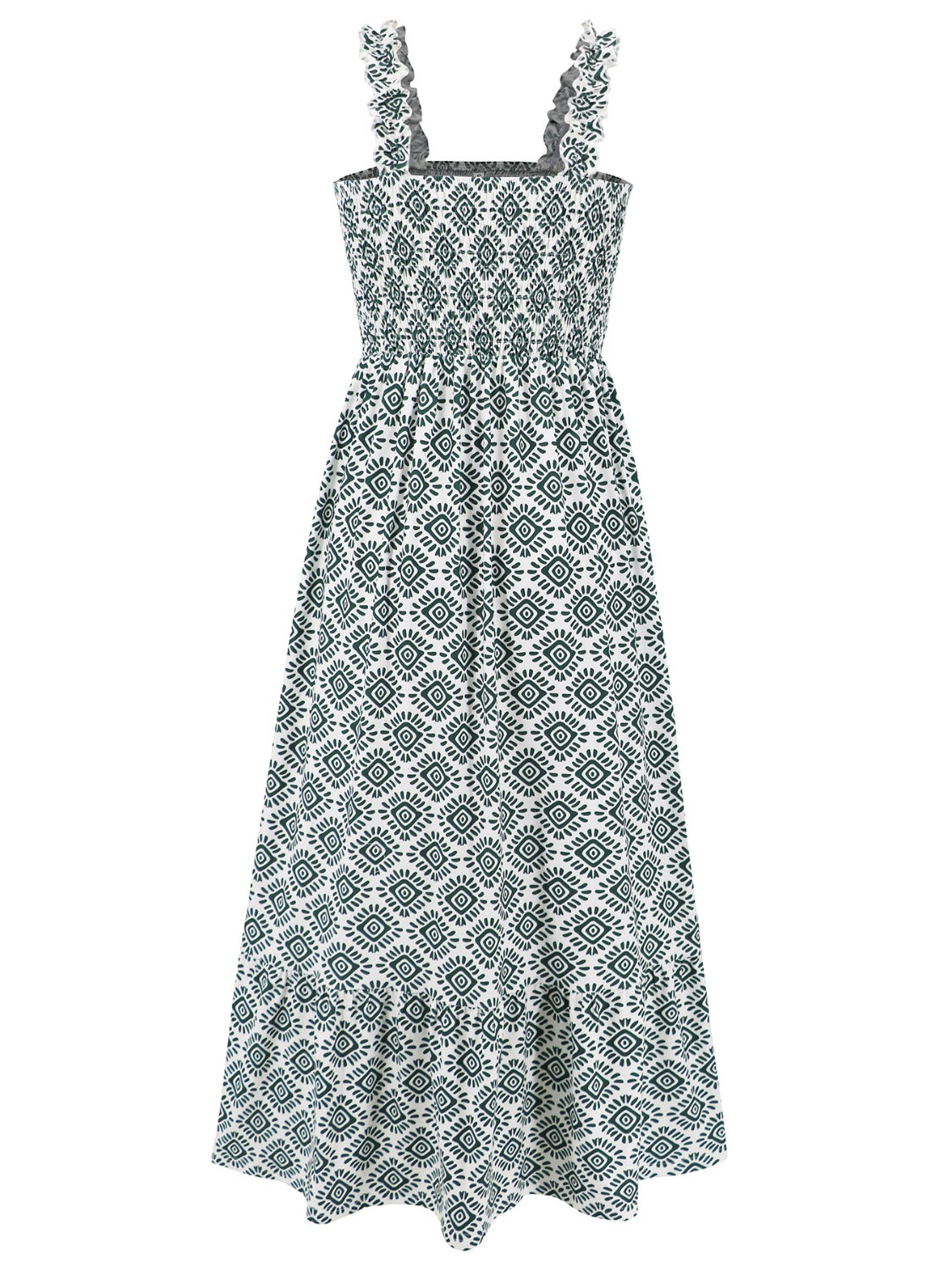 Smocked Printed Square Neck Sleeveless Dress BLUE ZONE PLANET