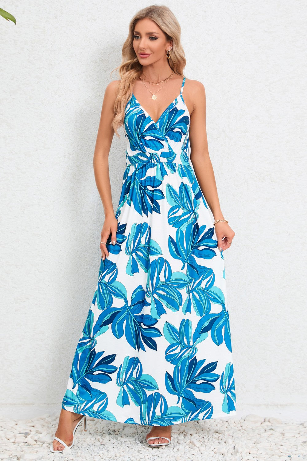 Blue Zone Planet | Printed Surplice Maxi Cami Dress BLUE ZONE PLANET