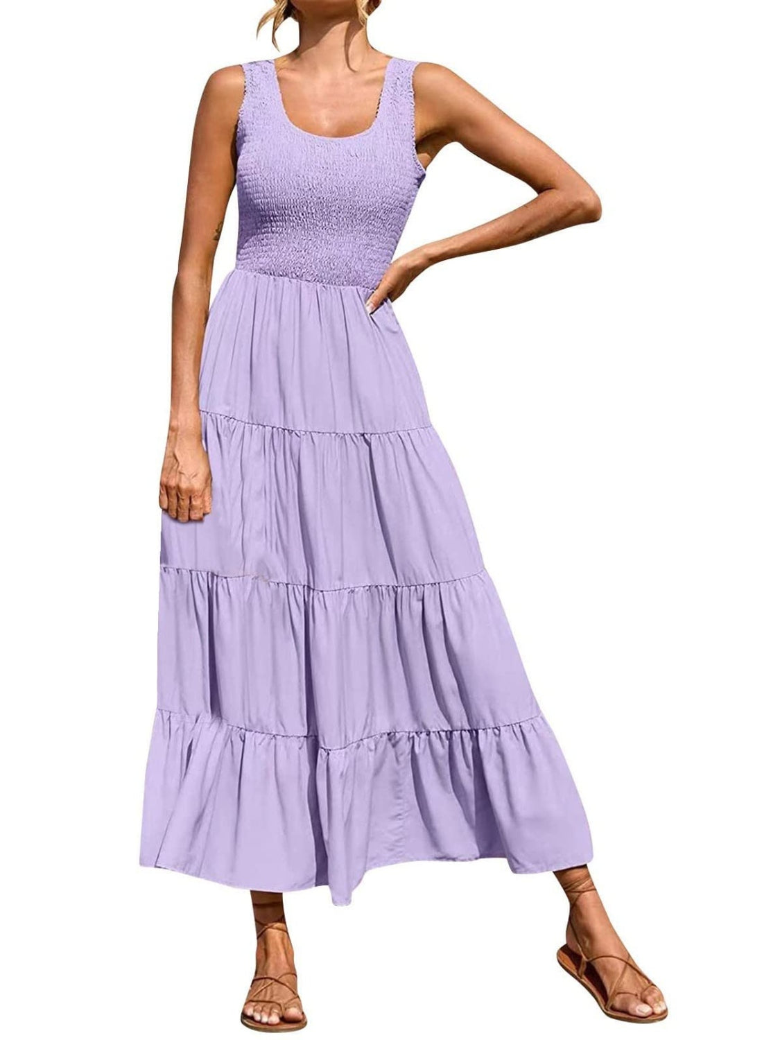 Blue Zone Planet | Sienna's Tiered Smocked Wide Strap Dress BLUE ZONE PLANET