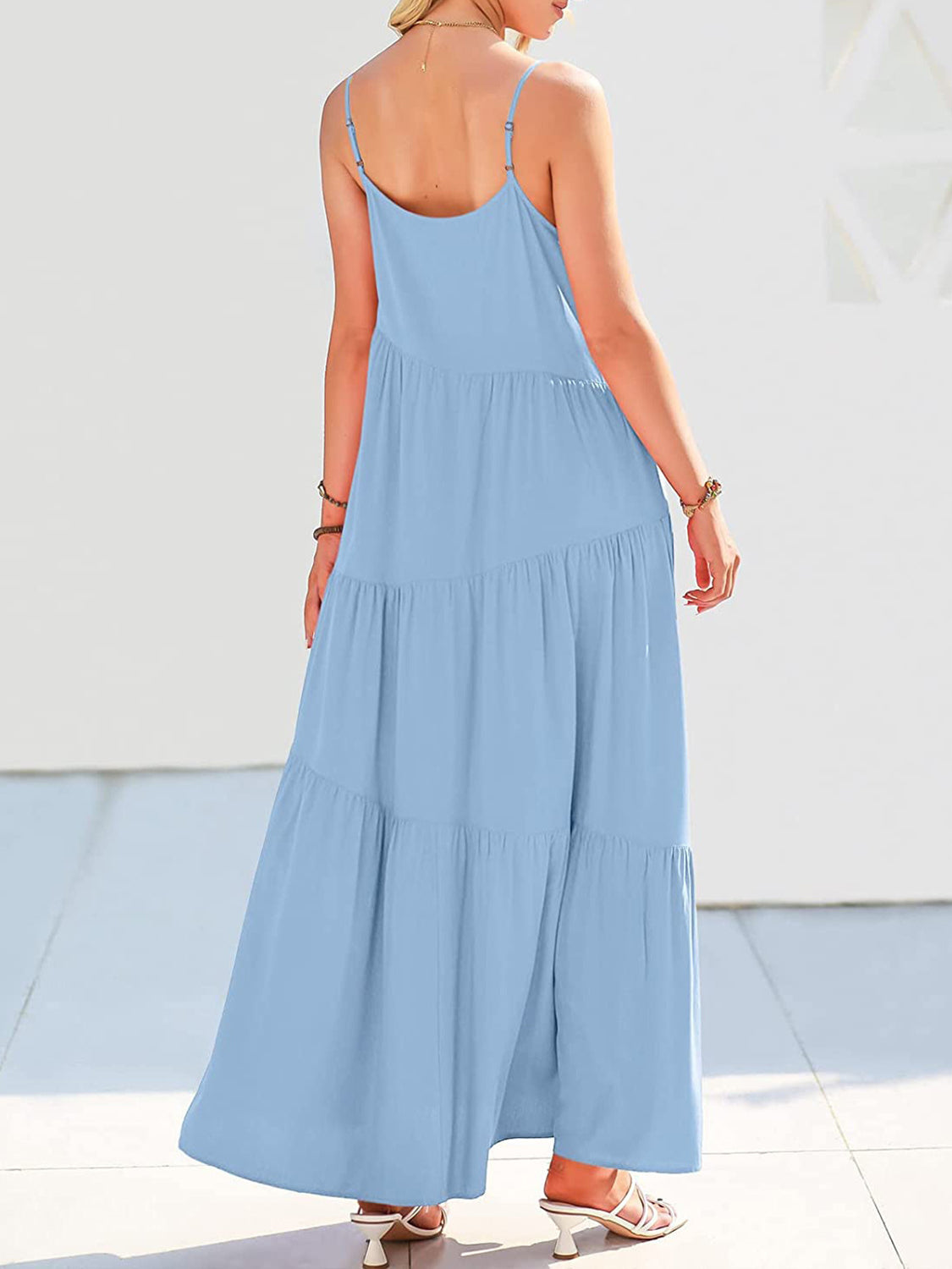Blue Zone Planet | Full Size Ruched Tiered Spaghetti Strap Dress BLUE ZONE PLANET