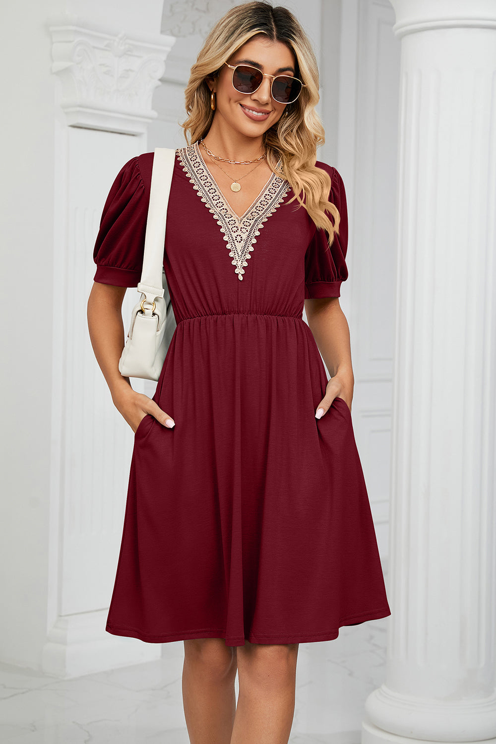 Blue Zone Planet | V-Neck Puff Sleeve Dress BLUE ZONE PLANET