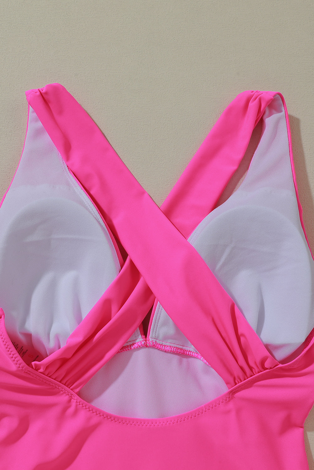 Blue Zone Planet | Rose Red Deep V Neck Crossover Backless Ruched High Cut Monokini Blue Zone Planet
