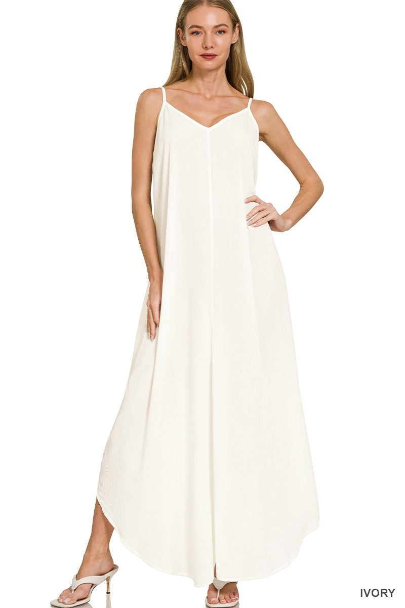 zenana maxi dresses Zenana Frill Tiered V-Neck Maxi Cami Dress BLAVENDER / S