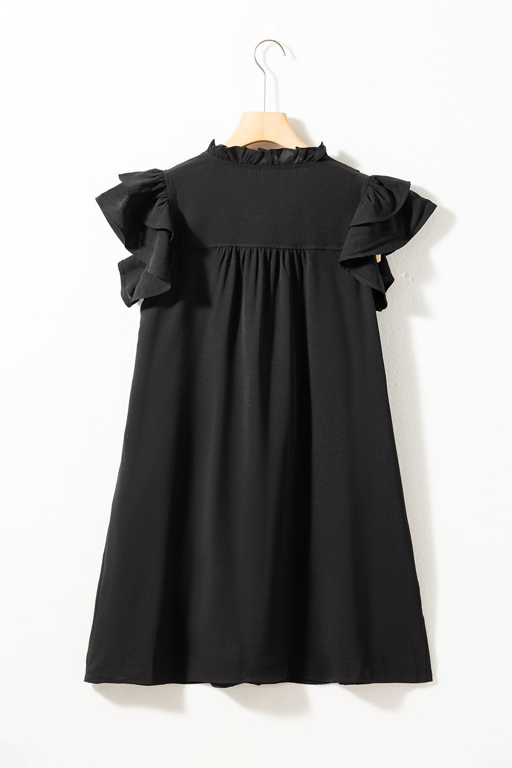 Blue Zone Planet | Black Ruffle Sleeve V Neck Frilled Shift Dress Blue Zone Planet