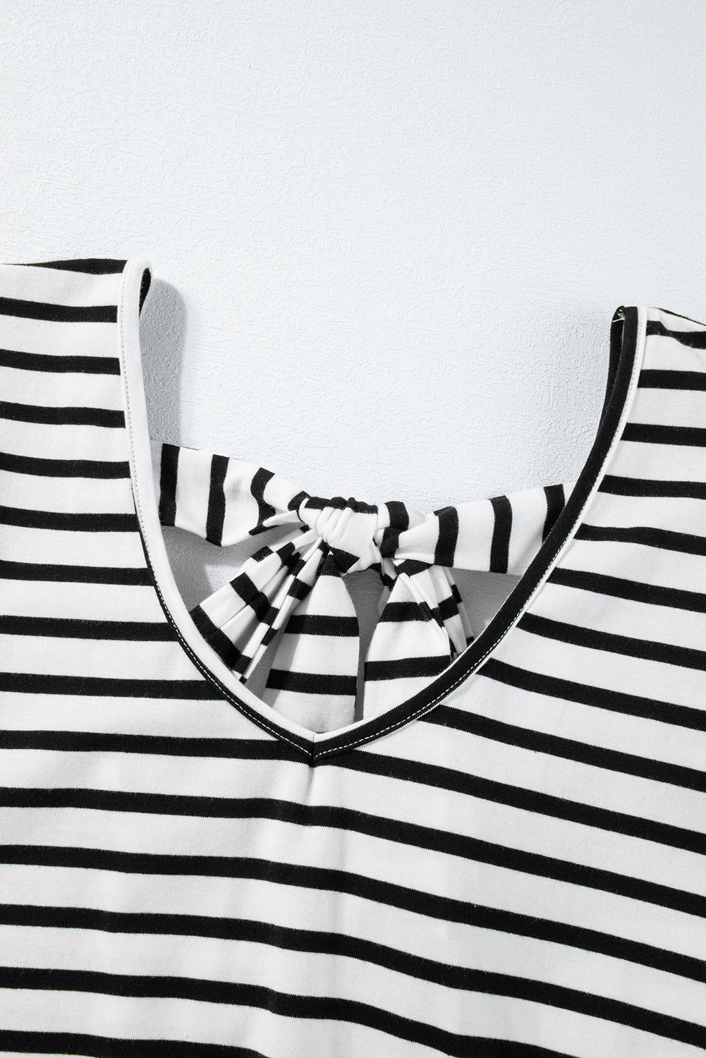 Blue Zone Planet | Pink Stripe Butterfly Sleeve V Neck Hollowed Knot Back T Shirt Blue Zone Planet