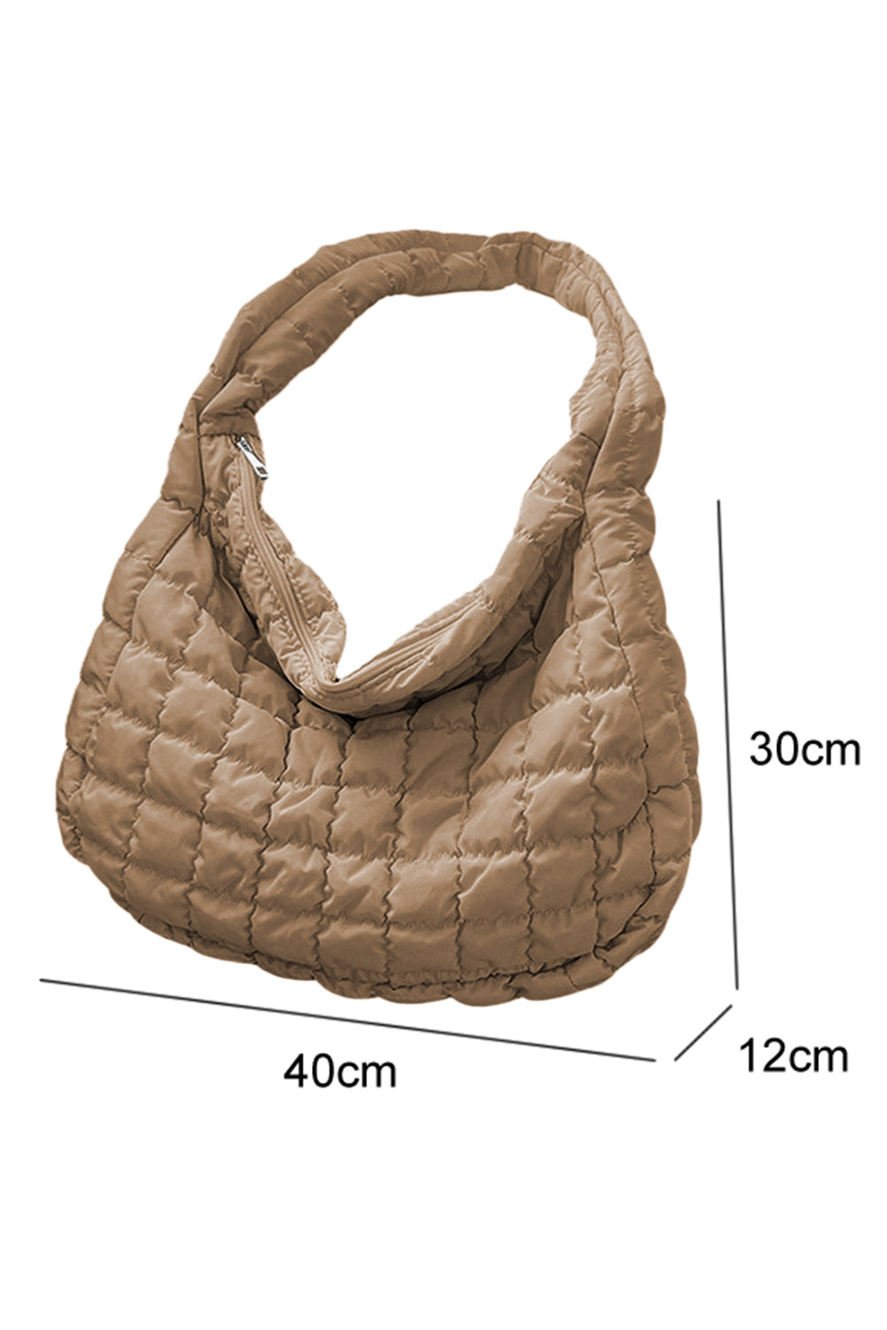 Blue Zone Planet | Light French Beige Quilted Zipper Large Shoulder Bag Blue Zone Planet
