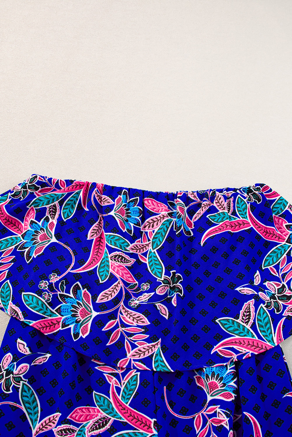 Blue Mix Tropical Print Strapless Ruffled Jumpsuit Blue Zone Planet