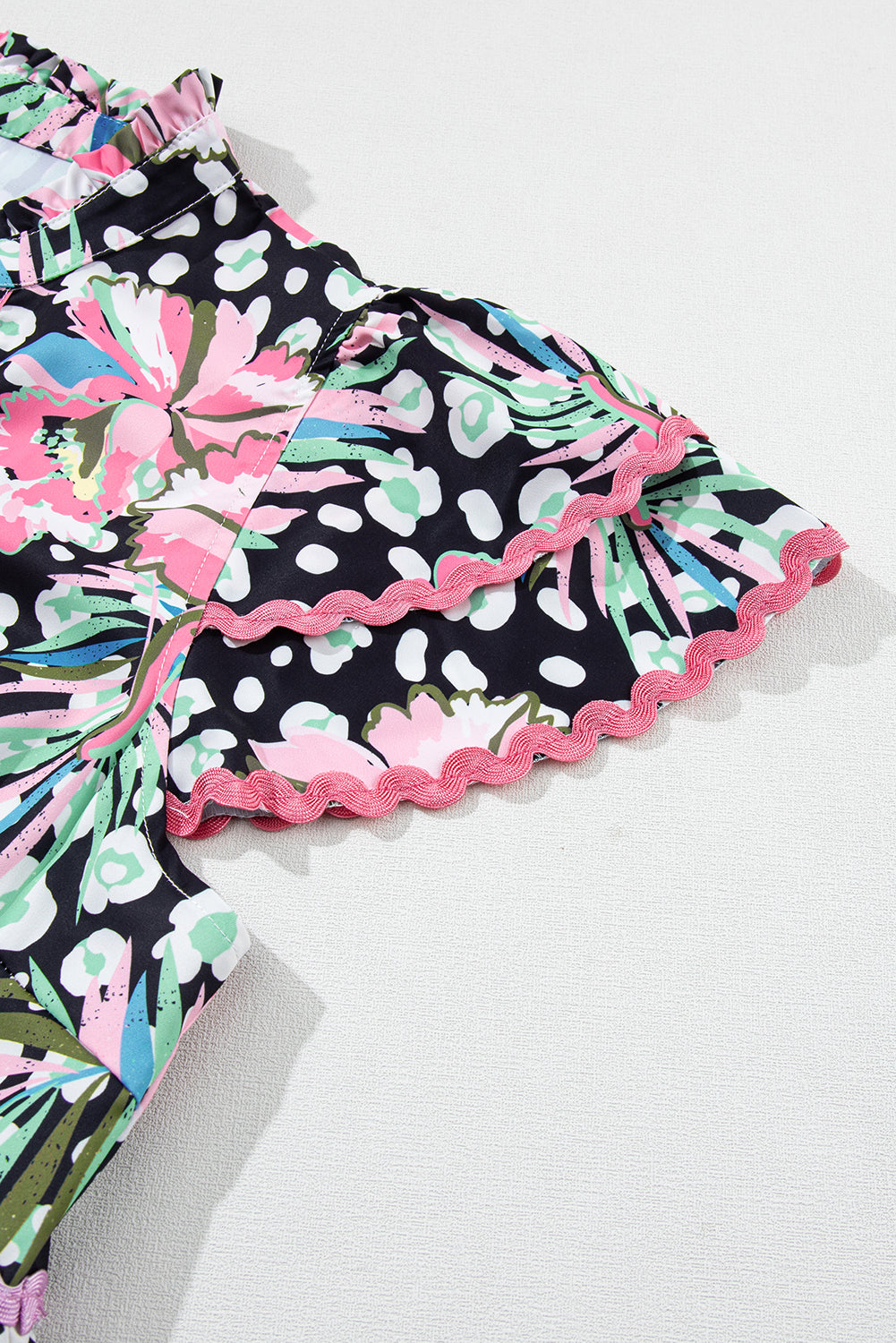 Blue Zone Planet | Pink Floral Ricrac Embellished Tiered Mini Dress Blue Zone Planet