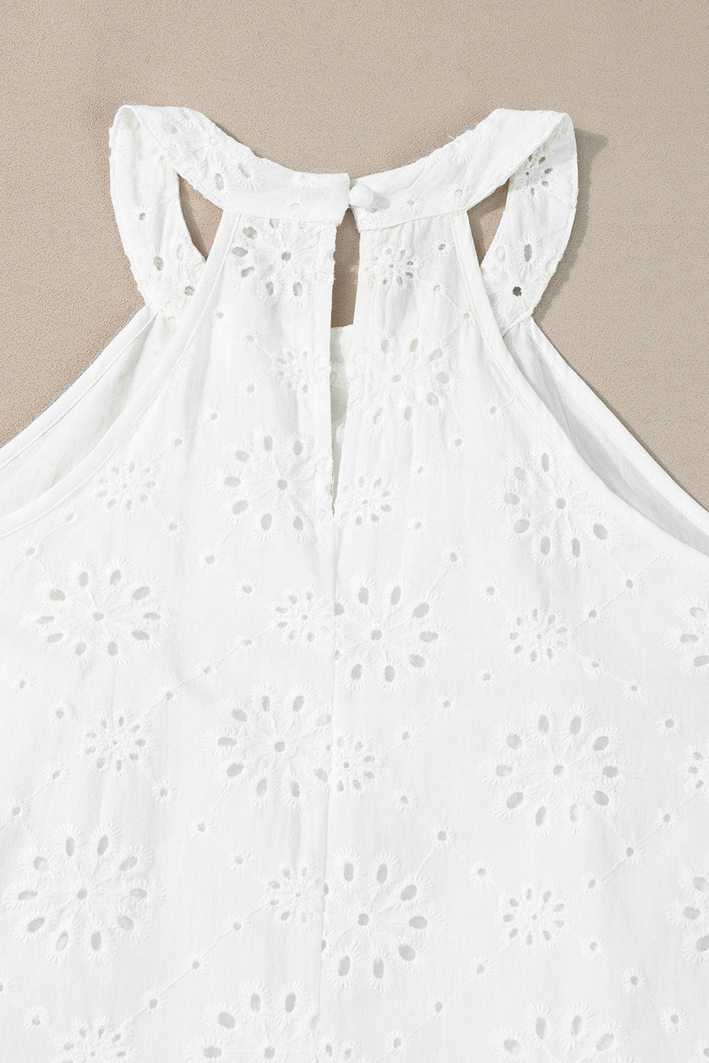 Blue Zone Planet | White Boho Eyelet Pattern Halter Neck Sleeveless Dress Blue Zone Planet