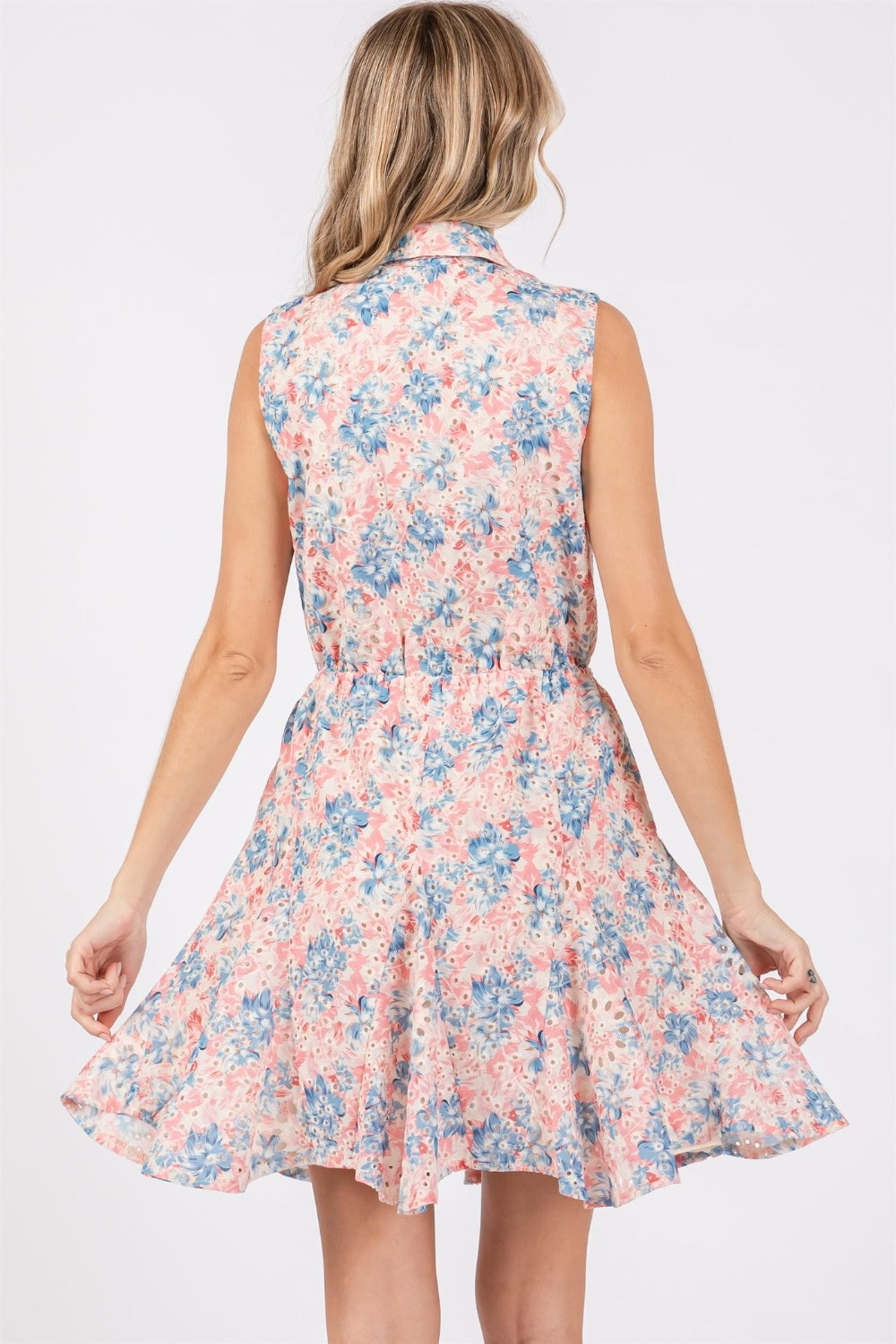 Blue Zone Planet | GeeGee Full Size Floral Eyelet Sleeveless Mini Dress BLUE ZONE PLANET
