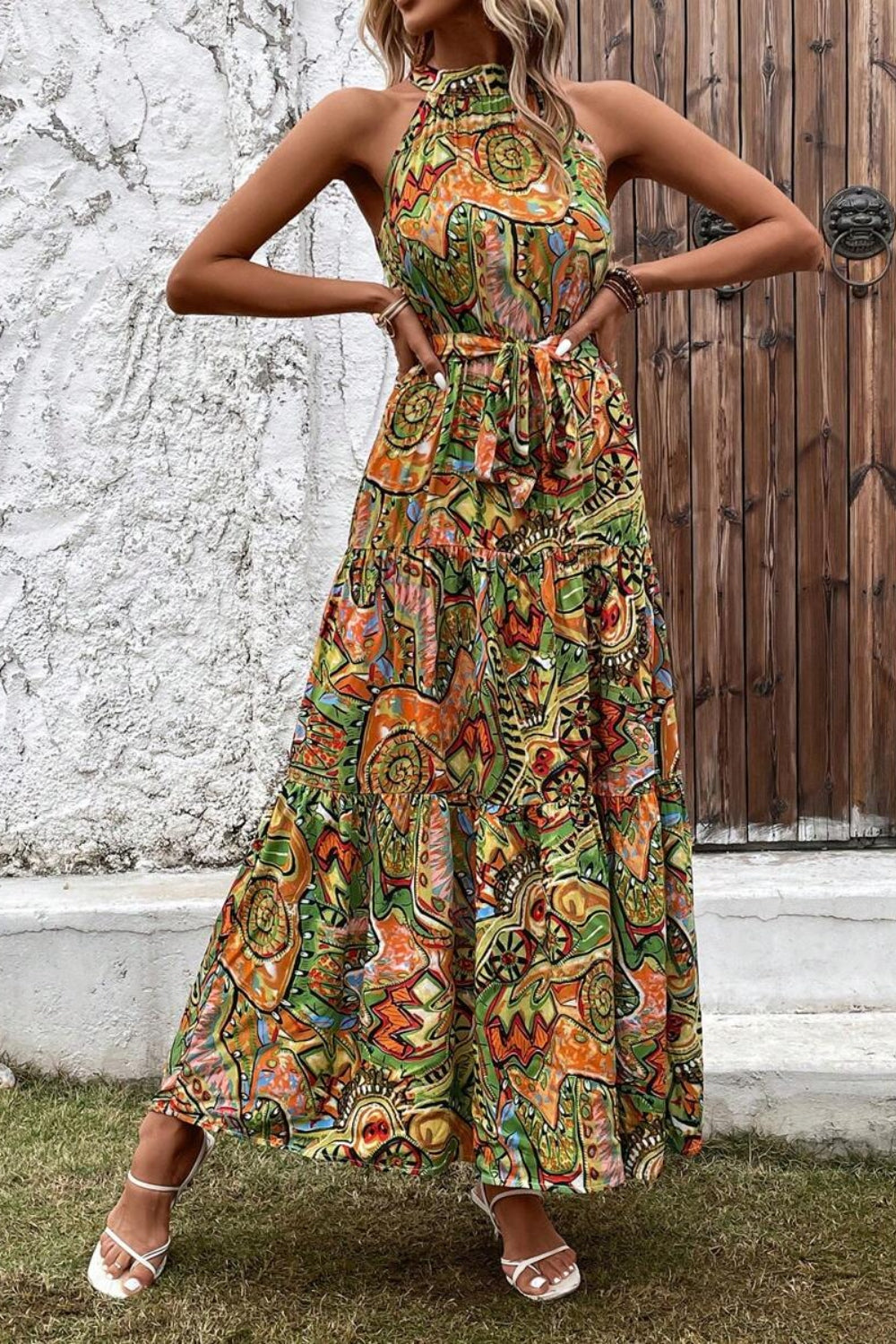 Blue Zone Planet | Tied Slit Floral Sleeveless Dress BLUE ZONE PLANET