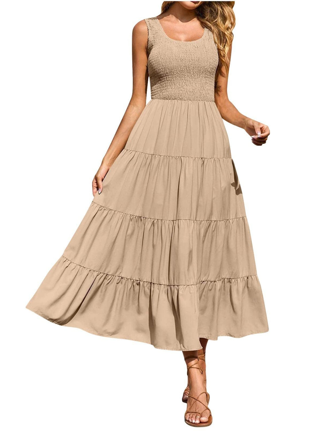 Blue Zone Planet | Sienna's Tiered Smocked Wide Strap Dress BLUE ZONE PLANET