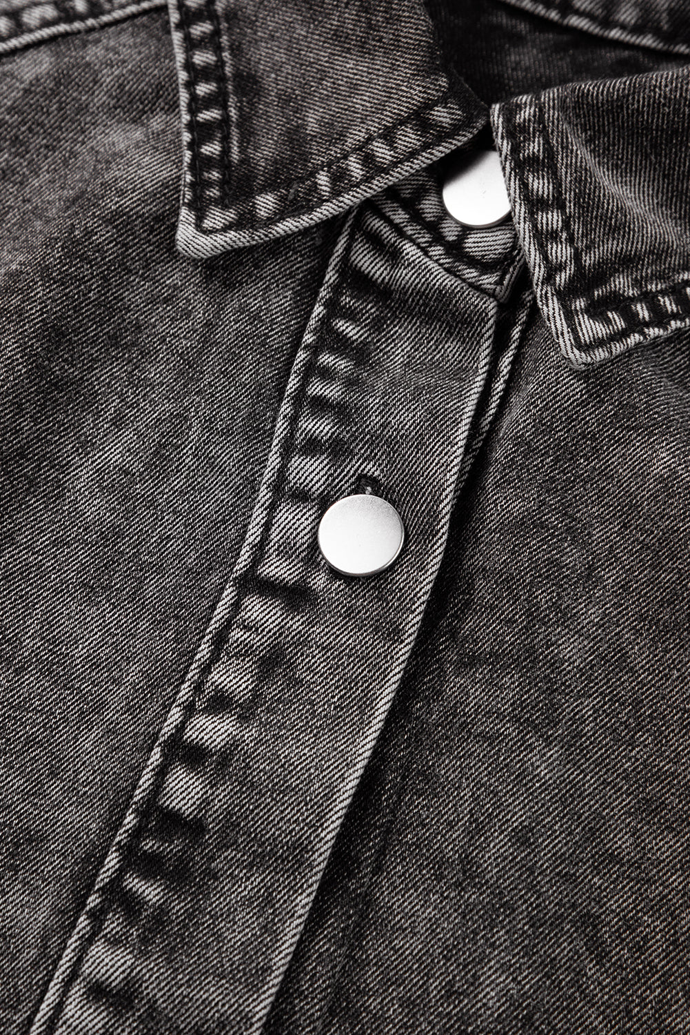 Medium Grey Mineral Wash Ruffled Short Sleeve Buttoned Denim Dress Blue Zone Planet