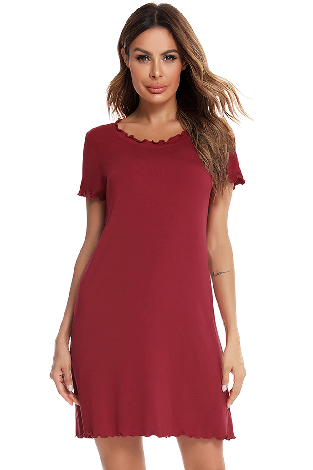 Blue Zone Planet | Round Neck Short Sleeve Lounge Dress BLUE ZONE PLANET