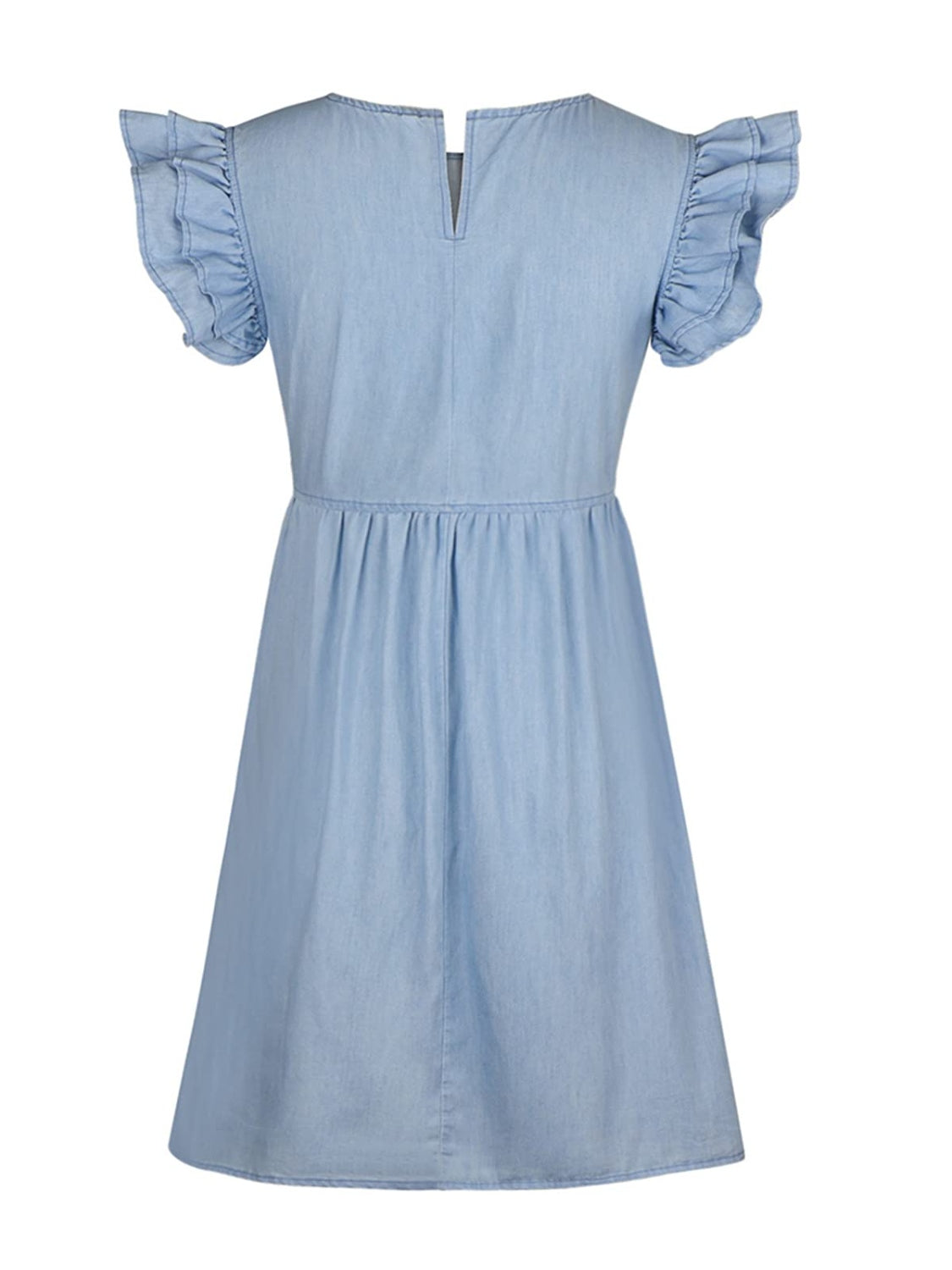Blue Zone Planet | Clara's Full Size Ruffled Round Neck Cap Sleeve Denim Mini Dress BLUE ZONE PLANET