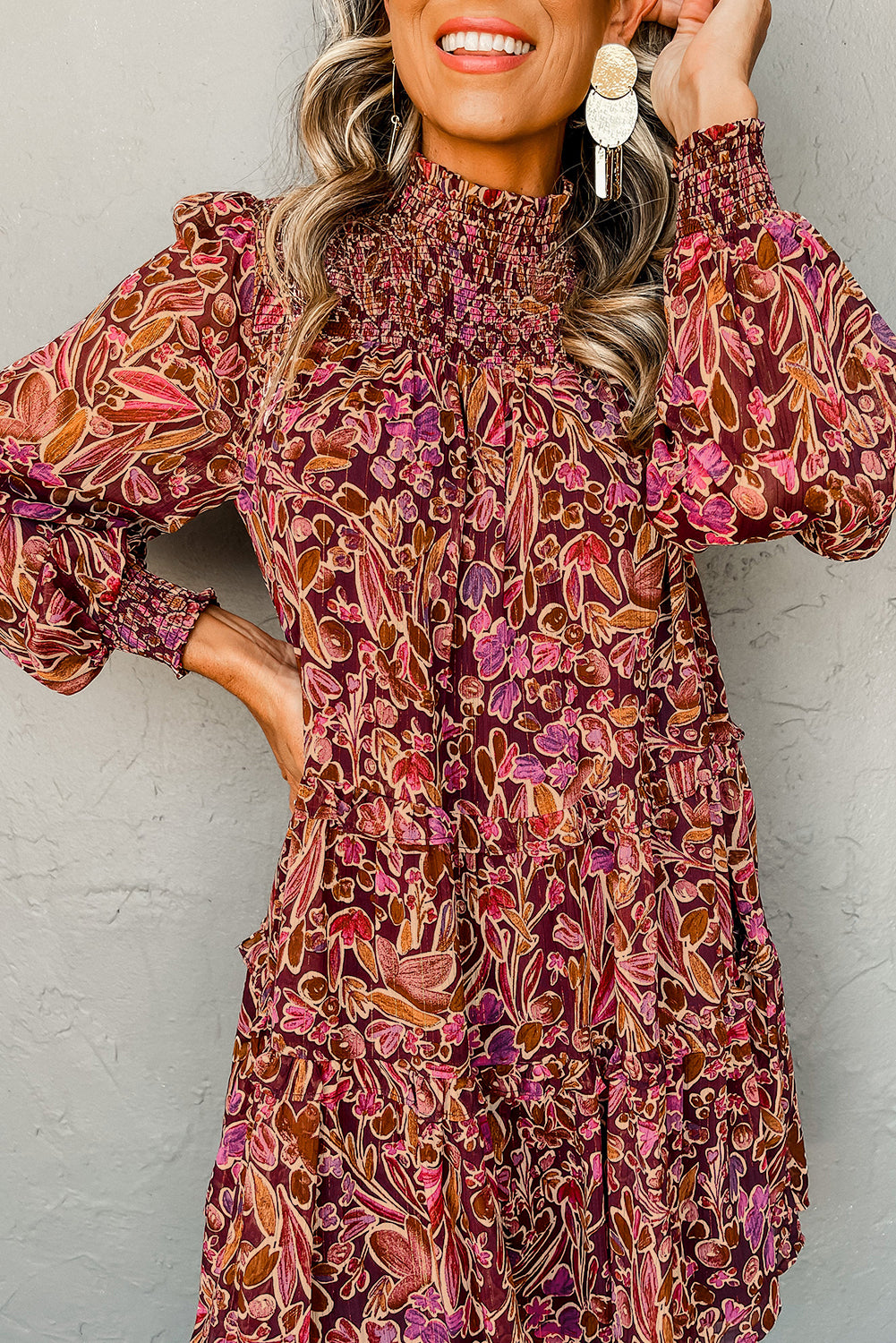 shirred long sleeve mini dress Shirred Long Sleeve Mini Dress