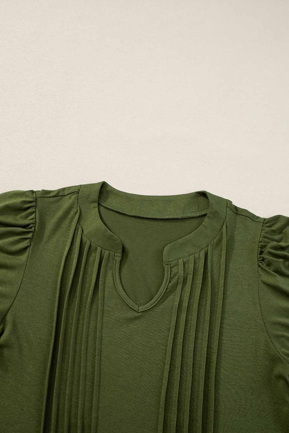 Blue Zone Planet |  Black Notched Neck Pleated Puff Sleeve Shift T-shirt Dress Blue Zone Planet