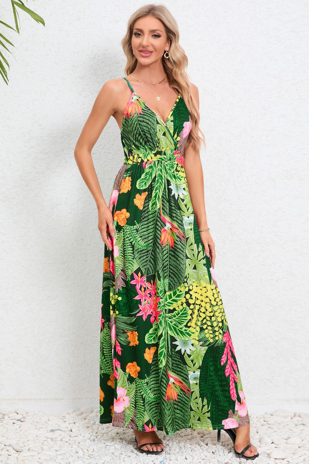 Blue Zone Planet | Printed Surplice Maxi Cami Dress BLUE ZONE PLANET