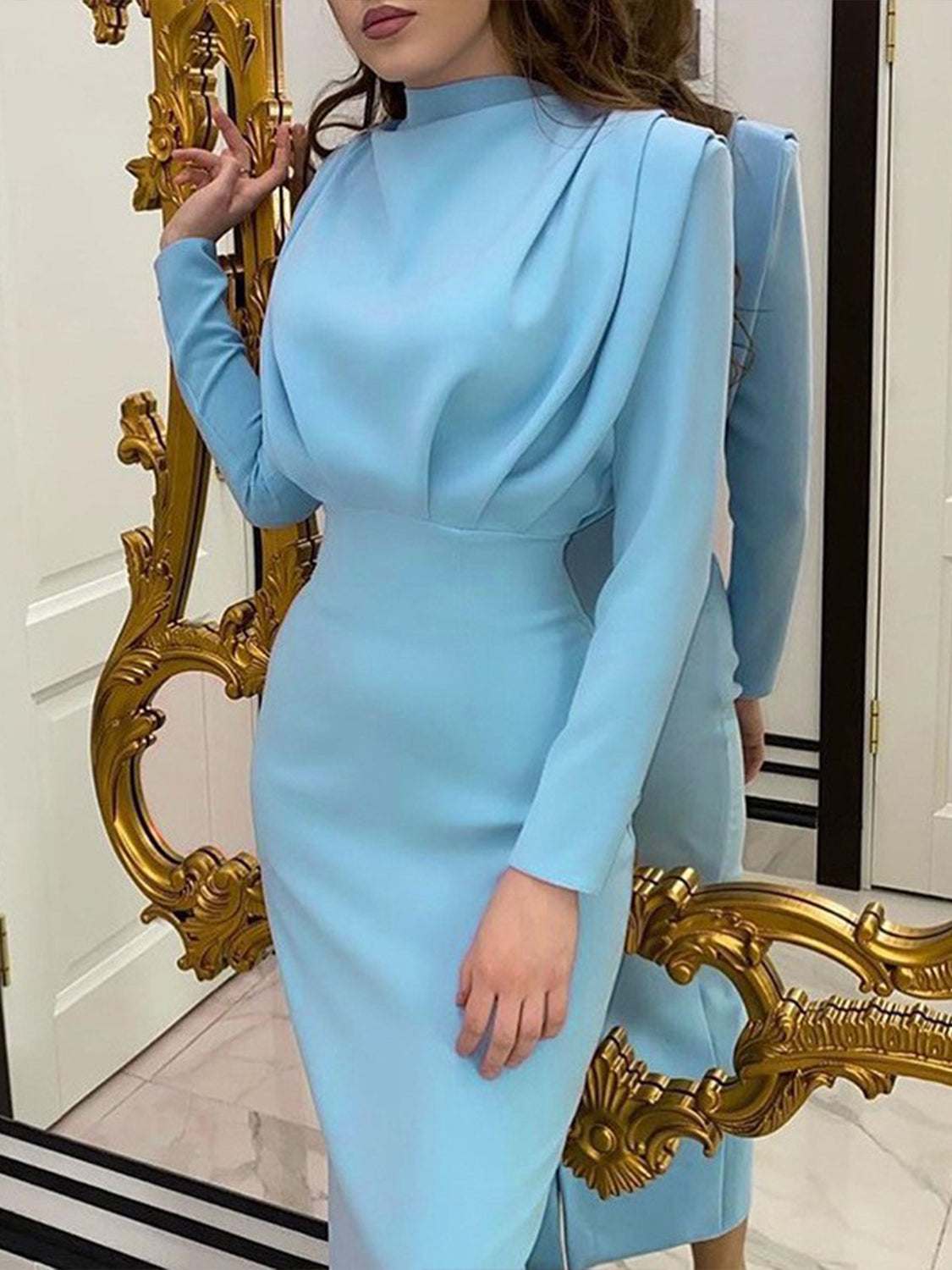 Blue Zone Planet | Ruched Turtleneck Long Sleeve Dress BLUE ZONE PLANET