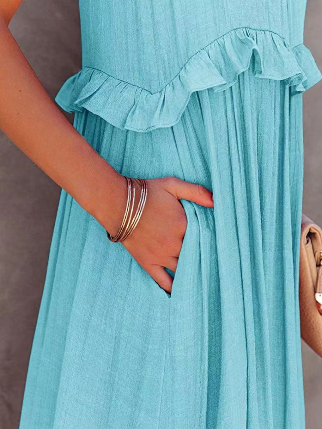 Blue Zone Planet | Ruffled Sleeveless Tiered Maxi Dress with Pockets BLUE ZONE PLANET
