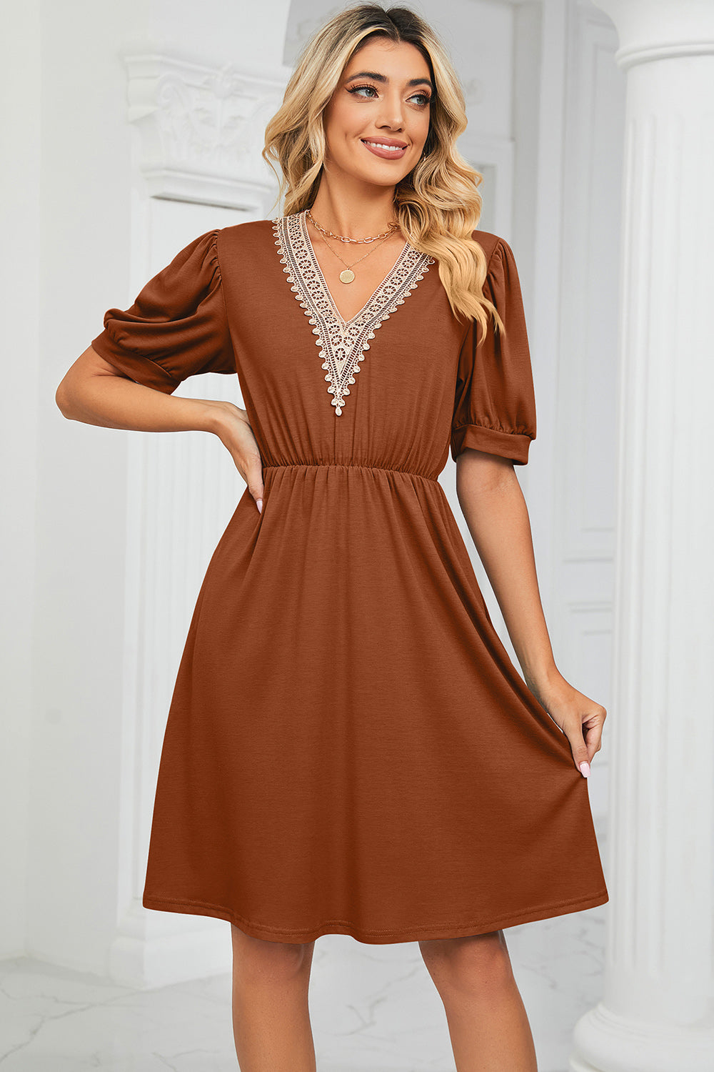 Blue Zone Planet | V-Neck Puff Sleeve Dress BLUE ZONE PLANET