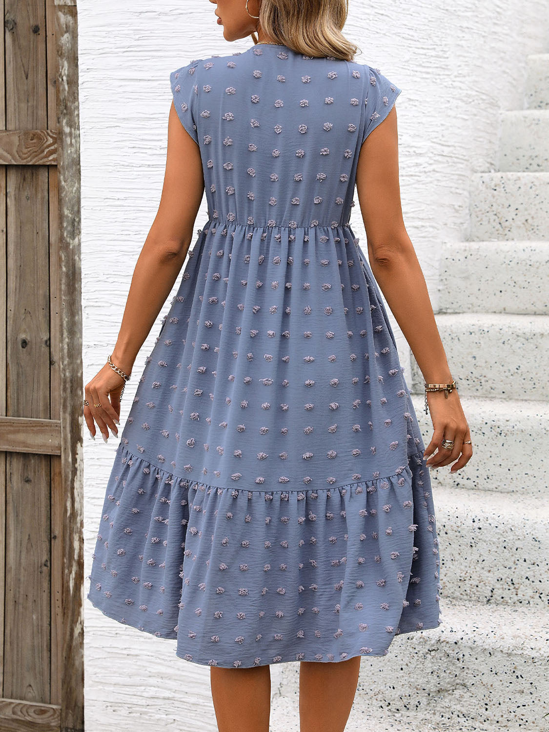 Blue Zone Planet | Swiss Dot V-Neck Cap Sleeve Dress BLUE ZONE PLANET