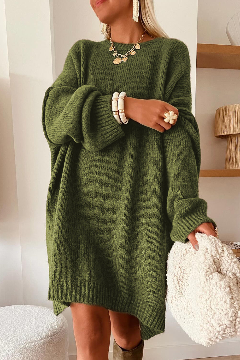 Buy Raz Vape Online Four Leaf Clover Oversize Drop Shoulder Slouchy Sweater  Dress