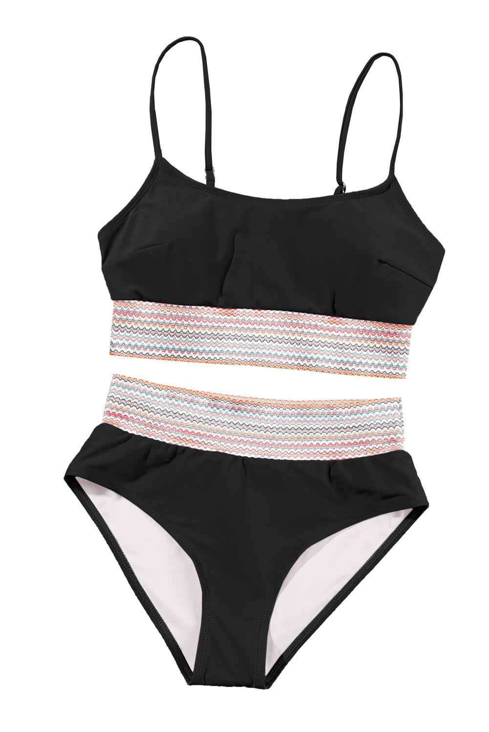 Blue Zone Planet | Black Striped Patchwork Spaghetti Strap High Waist Bikini Swimsuit Blue Zone Planet