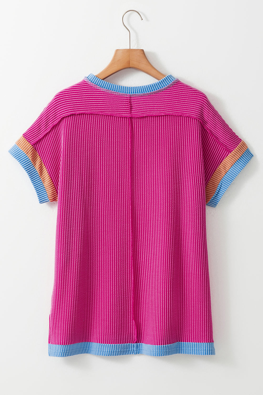 Blue Zone Planet | Coffee Textured Contrast Trim Round Neck T Shirt Blue Zone Planet