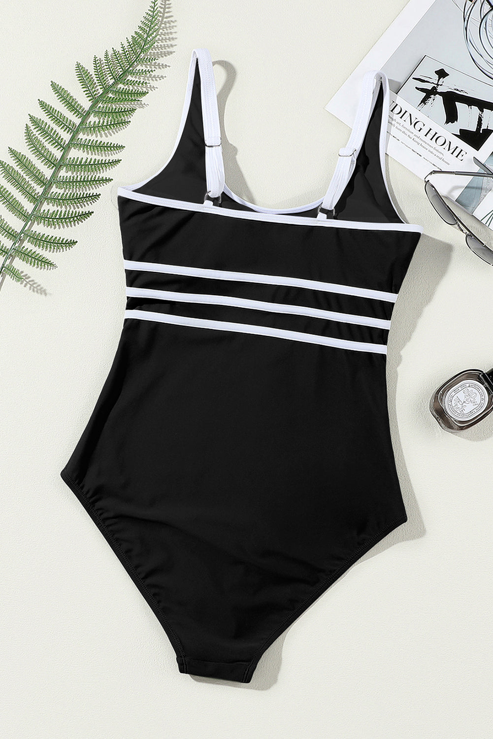 Blue Zone Planet | Black Contrast Trim Colorblock U Neck One Piece Swimwear Blue Zone Planet