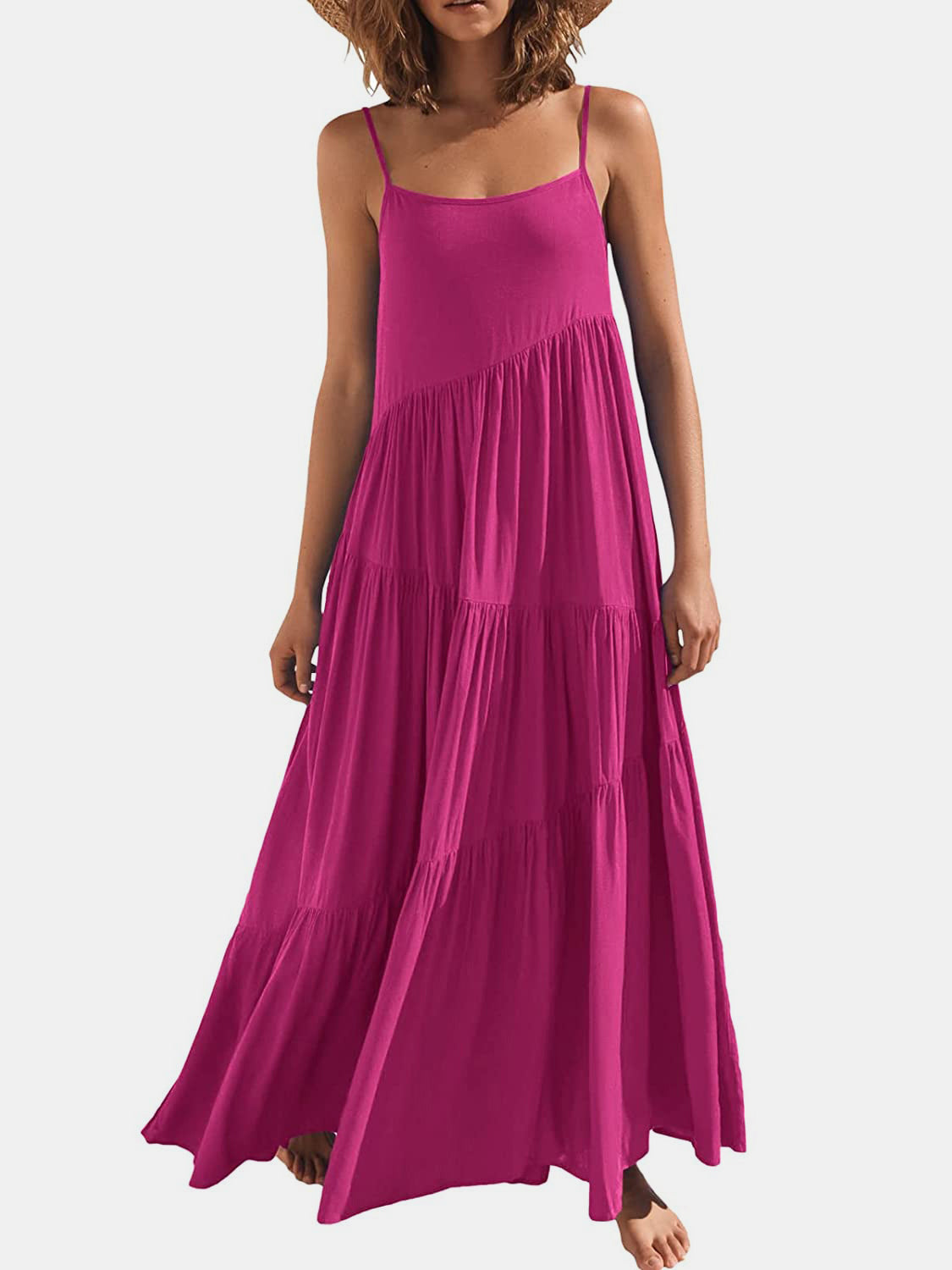 Blue Zone Planet | Full Size Ruched Tiered Spaghetti Strap Dress BLUE ZONE PLANET