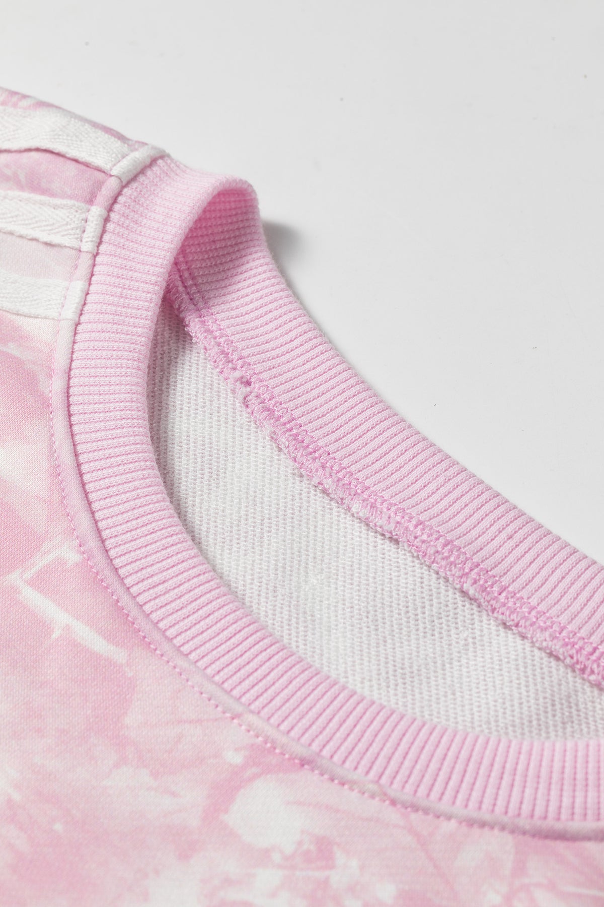Pink Abstract Print Side Stripe Detail Long Sleeve Top Loose Pants Set