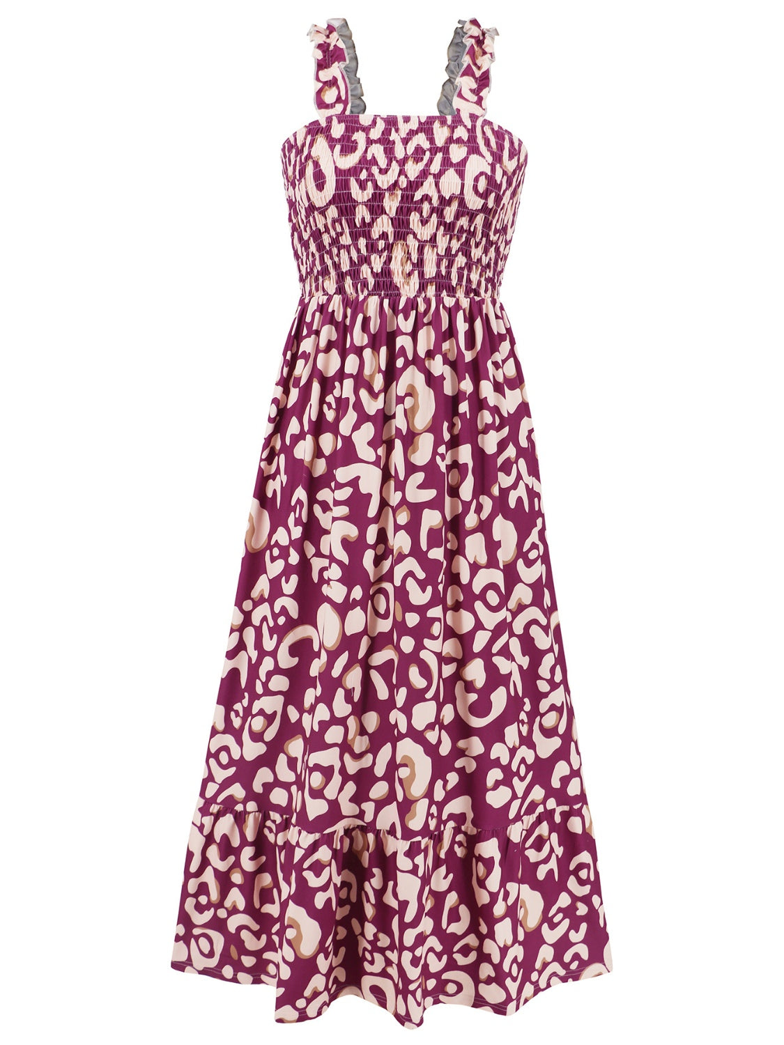 Smocked Printed Square Neck Sleeveless Dress BLUE ZONE PLANET