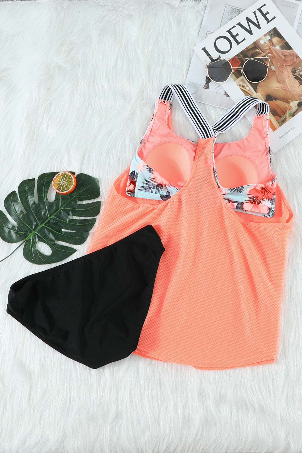 Blue Zone Planet | Orange Printed Splicing Racerback Tankini Blue Zone Planet