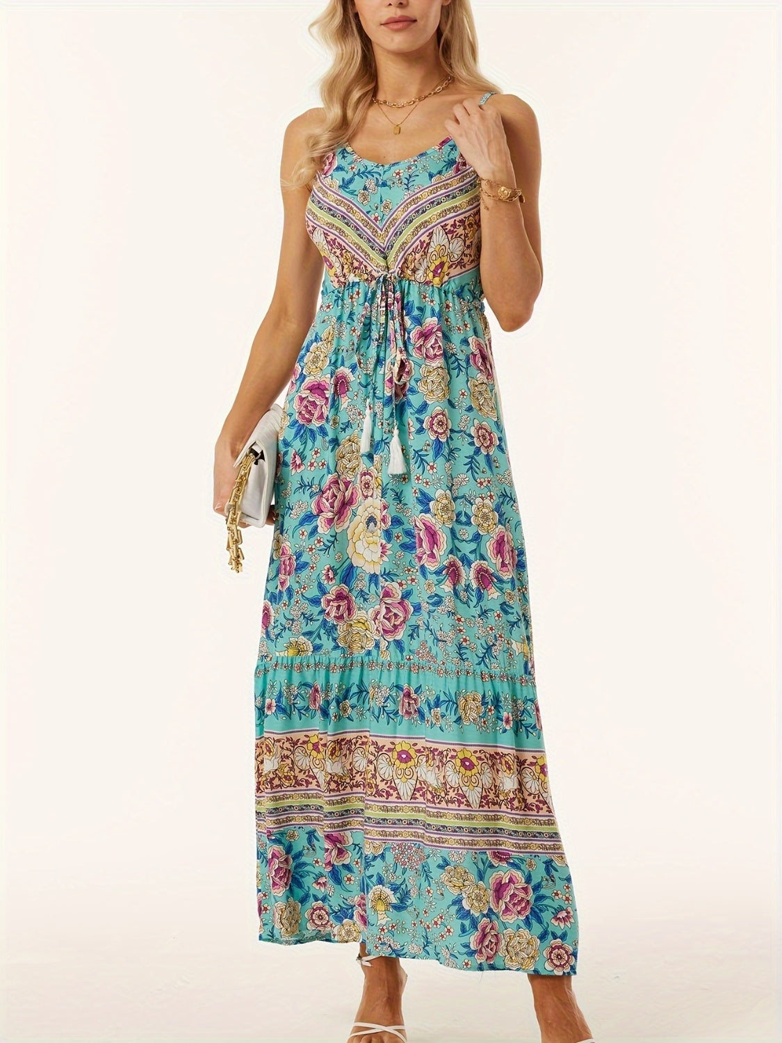 Blue Zone Planet | Printed Scoop Neck Midi Cami Dress BLUE ZONE PLANET