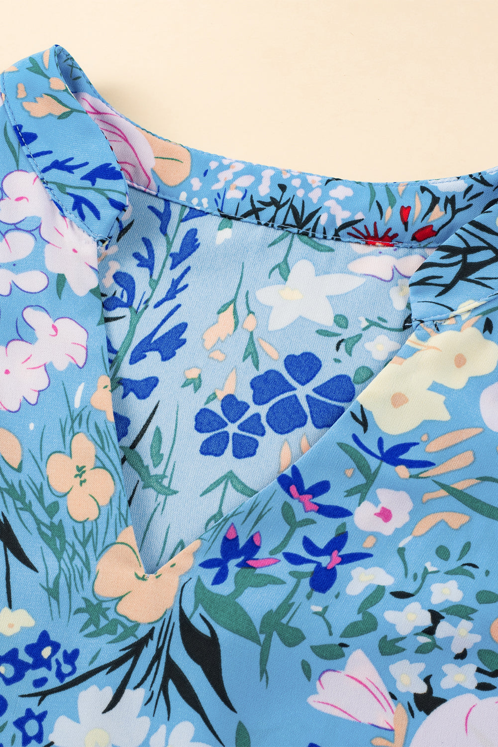 Sky Blue Floral Flutter Sleeve V Neck Ruffled Dress Blue Zone Planet