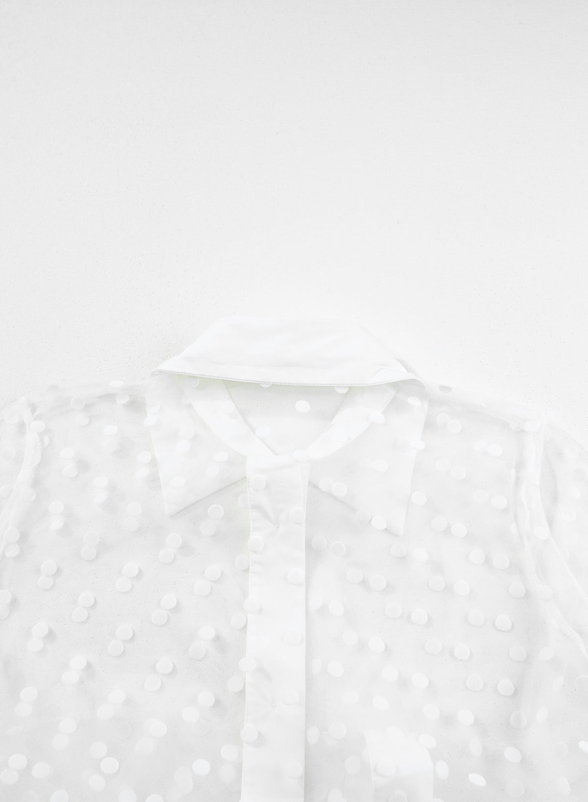 White Polka Dot Print Collared Buttoned Mesh Duster Kimono Blue Zone Planet