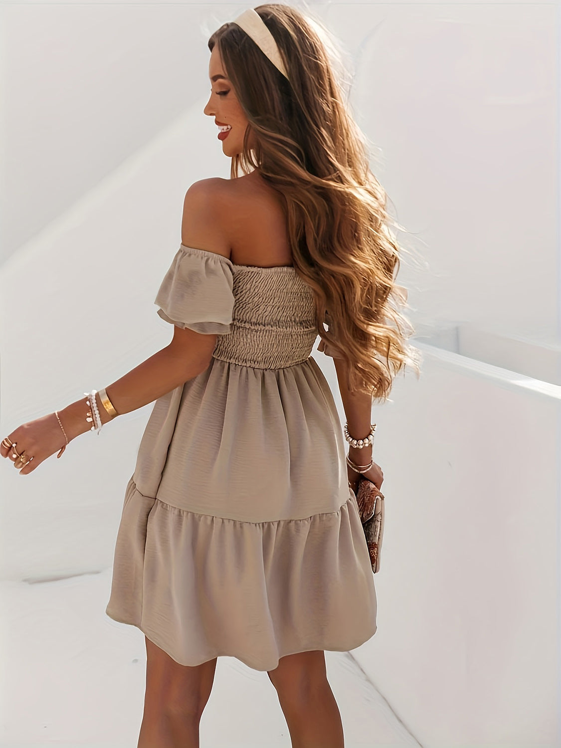 Blue Zone Planet | Full Size Ruffled Off-Shoulder Short Sleeve Dress BLUE ZONE PLANET
